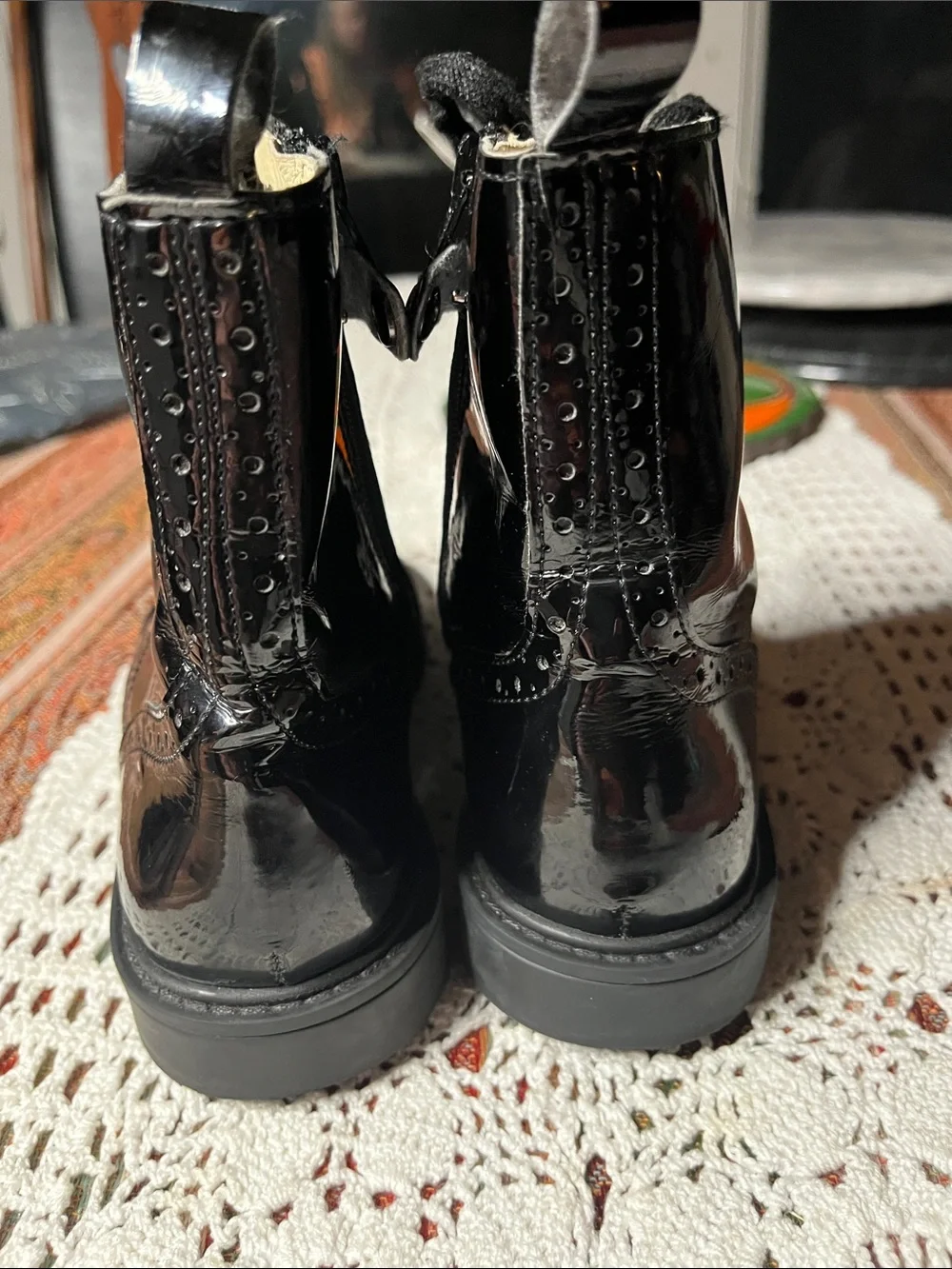 Naturino patent leather Glossy Black Lace-Up Combat Boots inside zippers